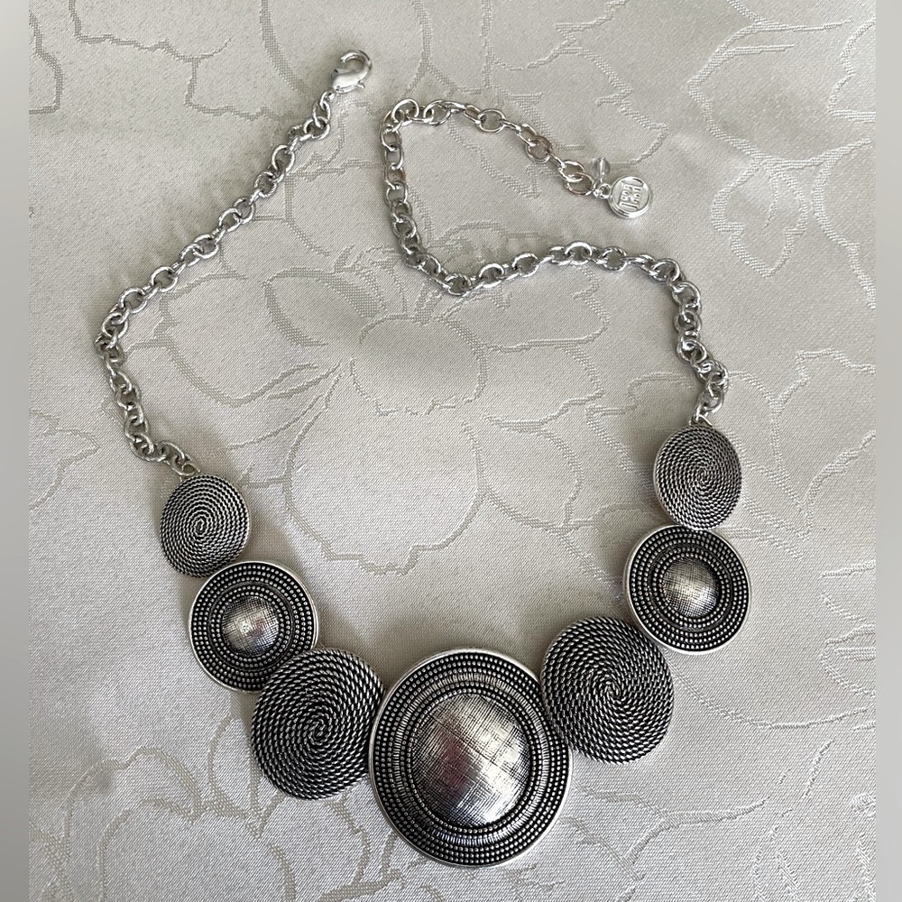 Silver Statement Necklace With Textured Circular … - image 8